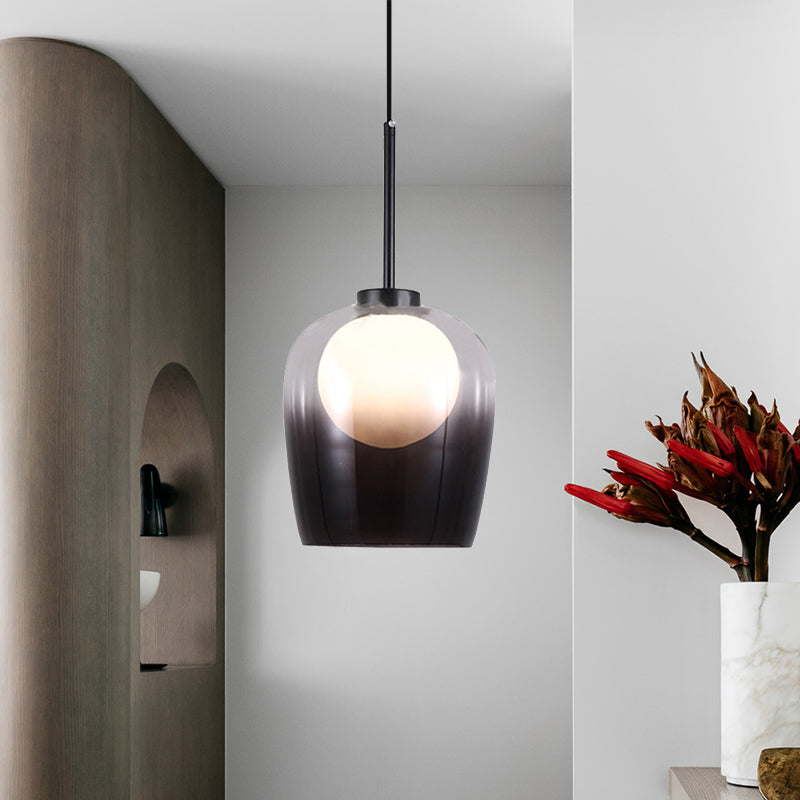 Minimalist Smoke Gray Glass Dome Pendant LED Suspension Lamp - Bedroom Lighting Fixture