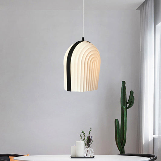 Modern Frosted Glass Dome Pendant Ceiling Light with 1 Bulb - Black & White
