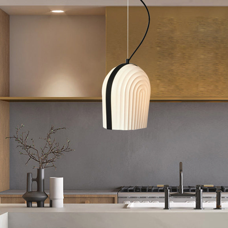 Modern Frosted Glass Dome Pendant Ceiling Light with 1 Bulb - Black & White