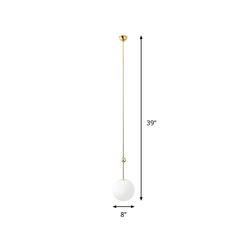 Gold LED Hanging Pendant with Milk Glass Shade, 39"/47" H - Simple and Elegant Bedroom Suspension Light