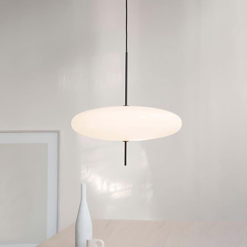 Circular Modernism Pendant Light with White Glass - 1-Bulb Dining Room Ceiling Fixture