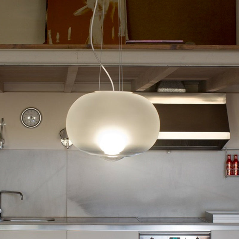 Contemporary White Glass Orb Ceiling Lamp - 1 Head Pendant Light Fixture For Kitchen 12.5/17 Wide /