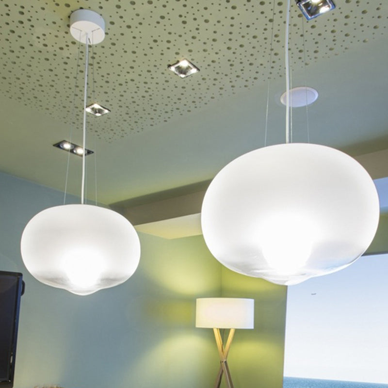 Contemporary White Glass Orb Ceiling Lamp - 1 Head Pendant Light Fixture For Kitchen 12.5/17 Wide