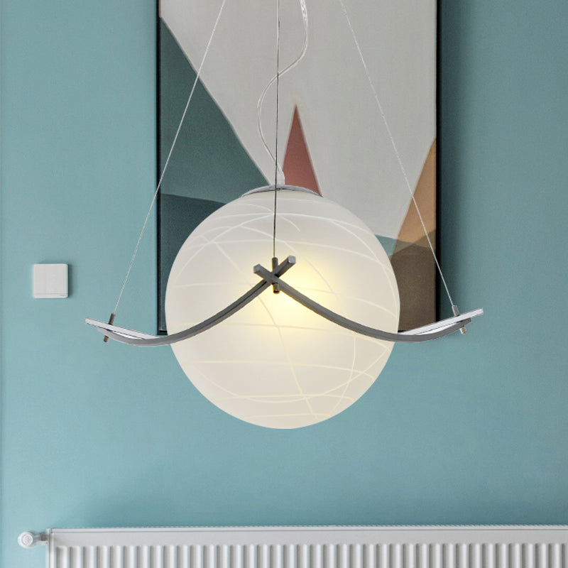 Simplicity 1-Bulb Chrome Pendant Lamp: Crackle Glass Spherical Hanging Ceiling Light