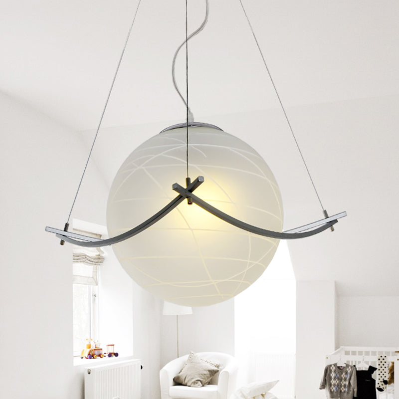 Simplicity 1-Bulb Chrome Pendant Lamp: Crackle Glass Spherical Hanging Ceiling Light