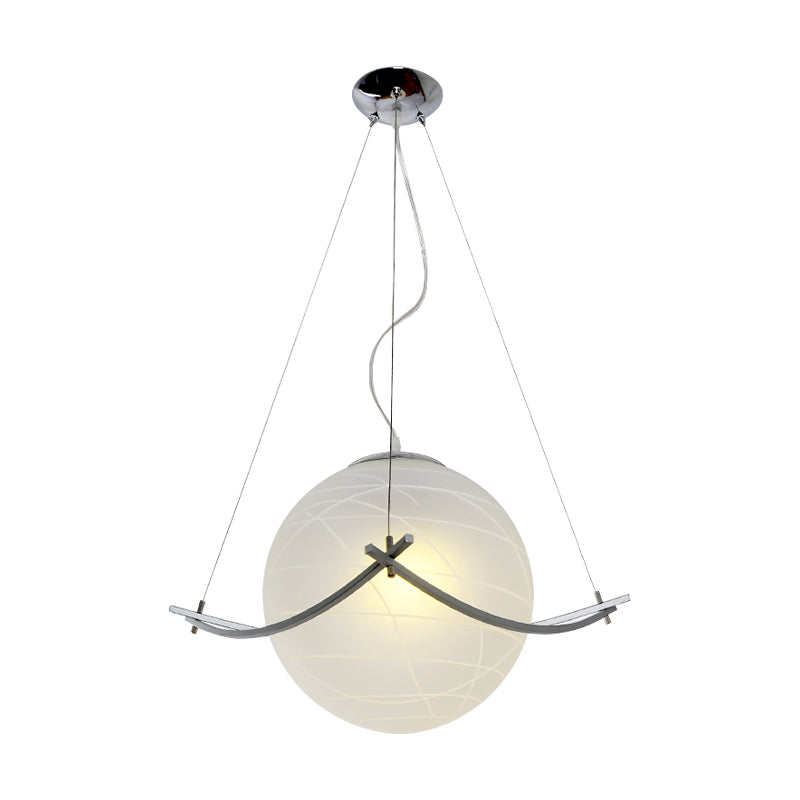Simplicity 1-Bulb Chrome Pendant Lamp: Crackle Glass Spherical Hanging Ceiling Light