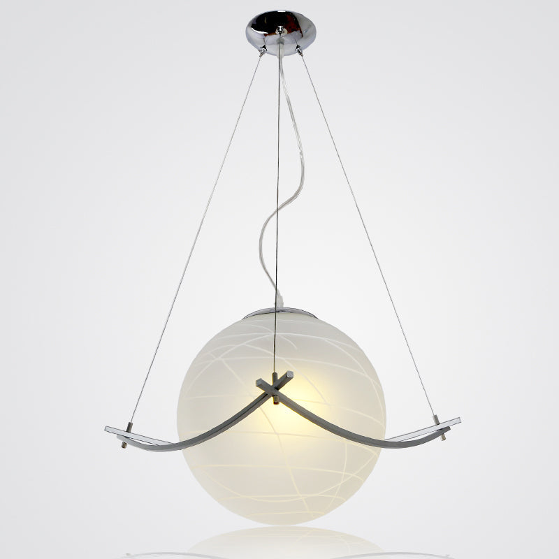 Simplicity 1-Bulb Chrome Pendant Lamp: Crackle Glass Spherical Hanging Ceiling Light