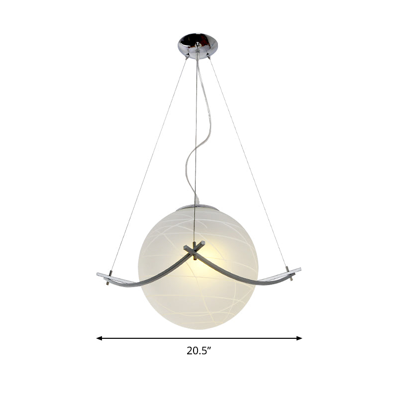 Simplicity 1-Bulb Chrome Pendant Lamp: Crackle Glass Spherical Hanging Ceiling Light
