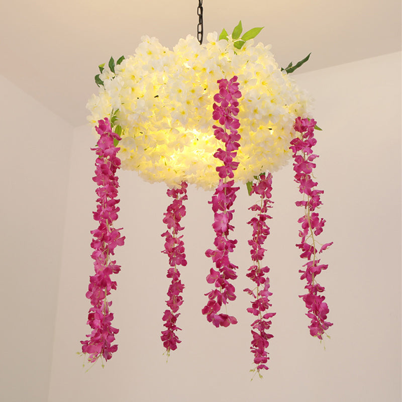 Lustre industriel à 3 têtes de 18"/25,5" de large, rouge rose, kit de suspension pour décoration florale en métal - Solution de décoration élégante