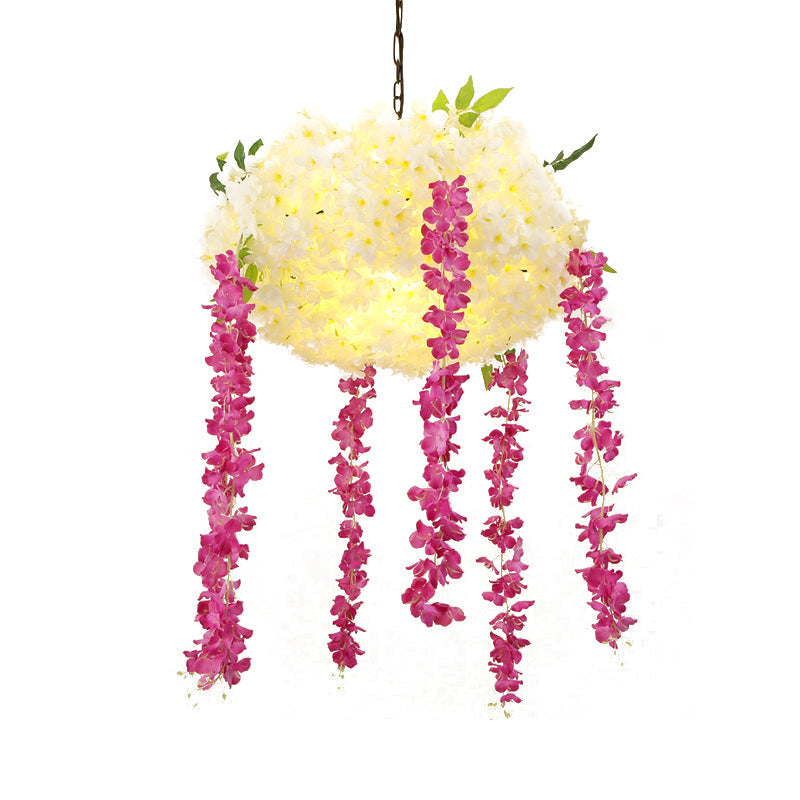 Lustre industriel à 3 têtes de 18"/25,5" de large, rouge rose, kit de suspension pour décoration florale en métal - Solution de décoration élégante