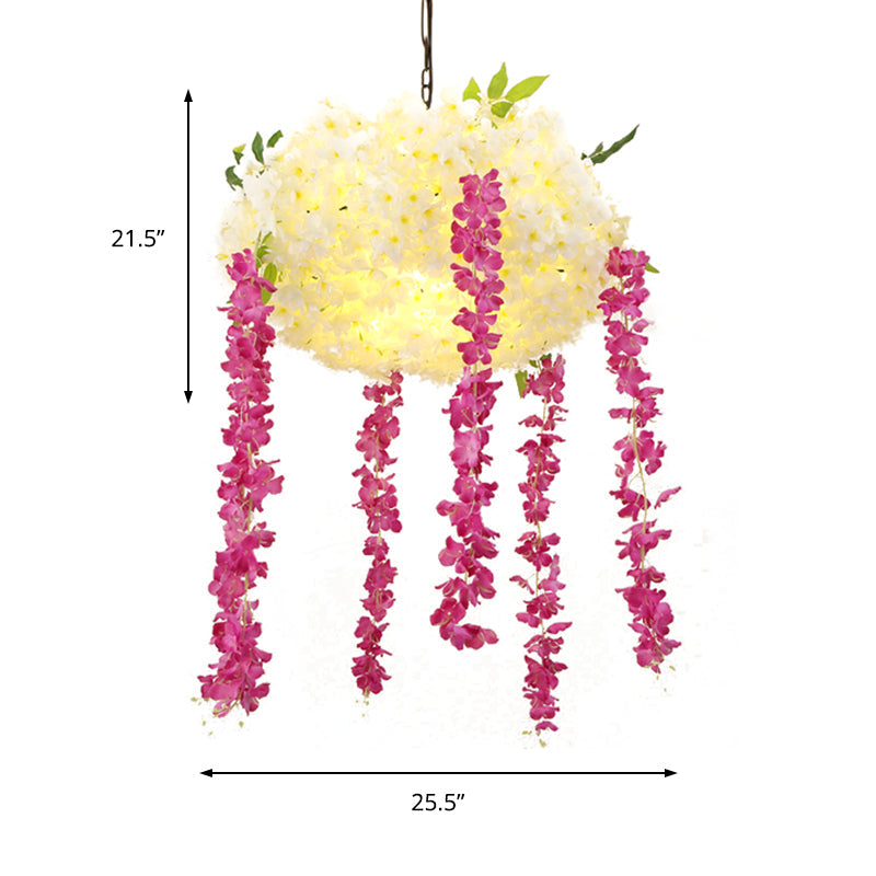 Lustre industriel à 3 têtes de 18"/25,5" de large, rouge rose, kit de suspension pour décoration florale en métal - Solution de décoration élégante