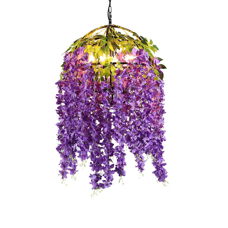 Industrial Metal Dome Pendant Chandelier with Pink/Purple 4/5 Heads, Plant Design - 18"/21.5" Wide