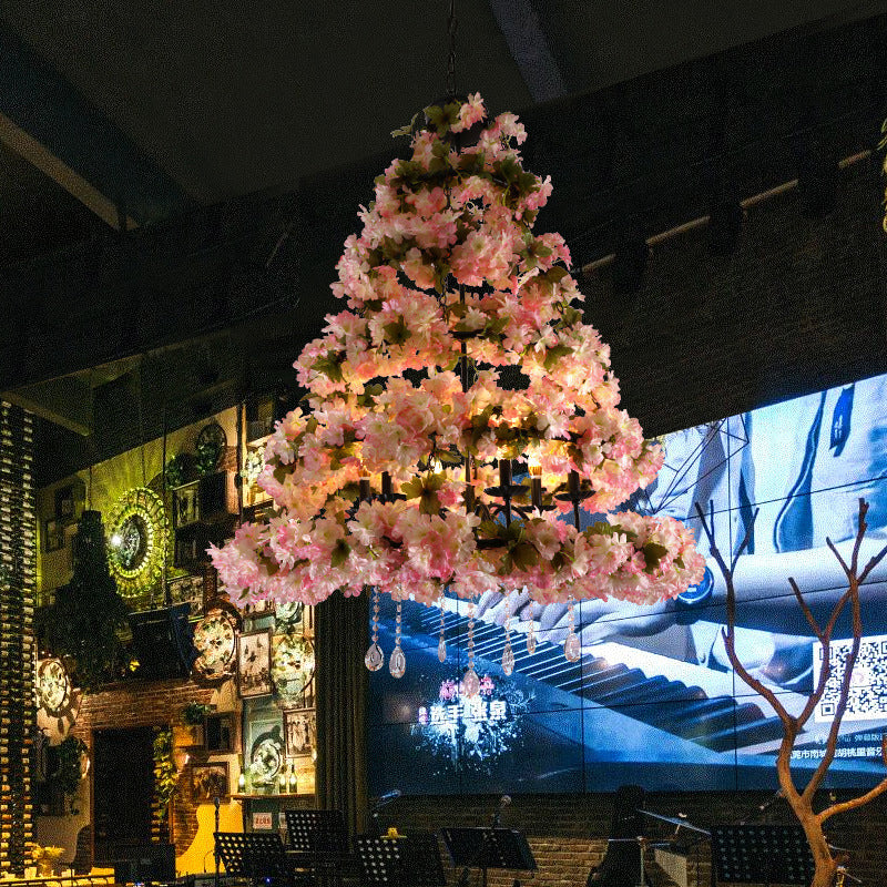 Lustre LED rétro en métal avec 6 ampoules roses - Idéal pour les restaurants