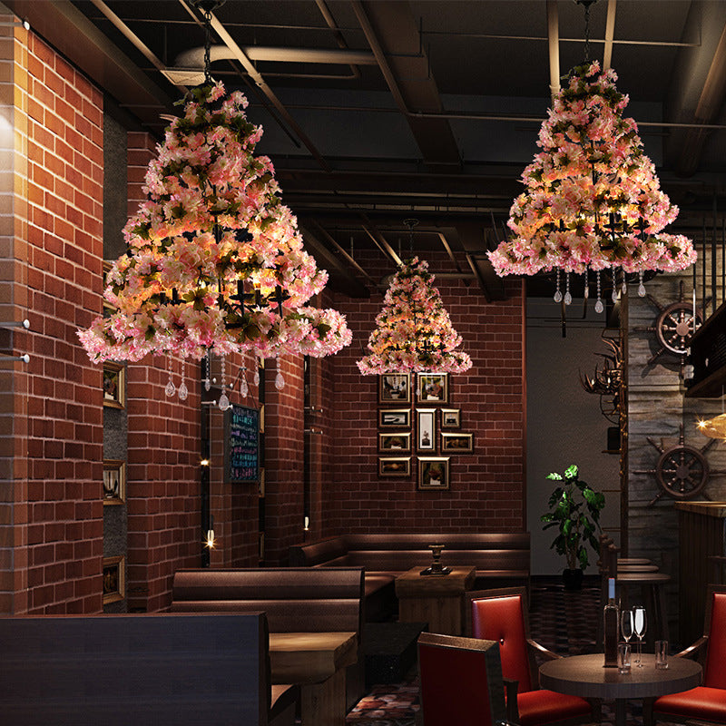 Lustre LED rétro en métal avec 6 ampoules roses - Idéal pour les restaurants