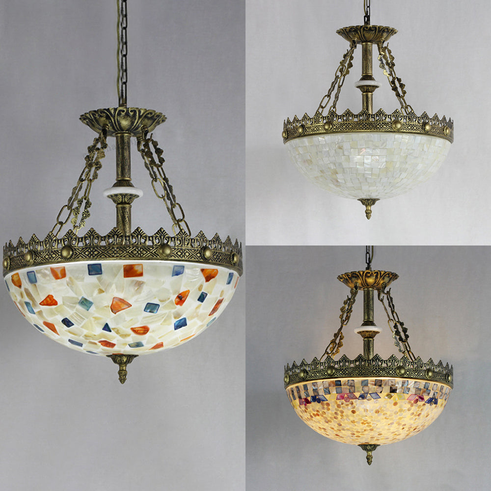 Vintage Stained Glass Pendant Light With Metal Chain For Foyer Ceiling - White/Beige/Orange-Blue