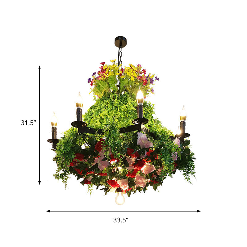 Hannah - Lustre suspendu à 12 ampoules en forme de bougie, luminaire suspendu industriel en métal vert à LED pour plantes