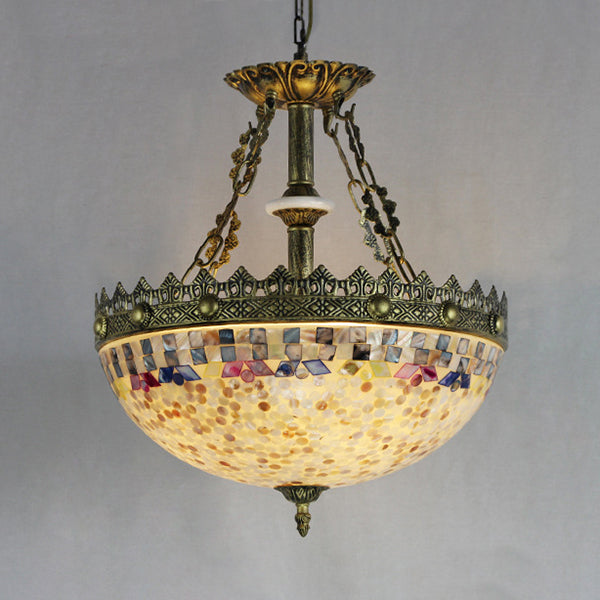 Vintage Stained Glass Pendant Light With Metal Chain For Foyer Ceiling - White/Beige/Orange-Blue