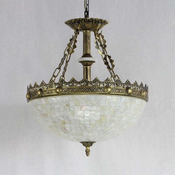 Vintage Stained Glass Pendant Light With Metal Chain For Foyer Ceiling - White/Beige/Orange-Blue