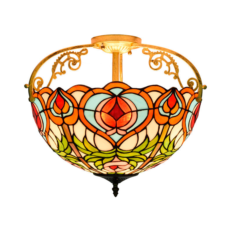 Red Cut Glass Petal Semi Flush Ceiling Lamp for Bedroom – 2/3 Lights