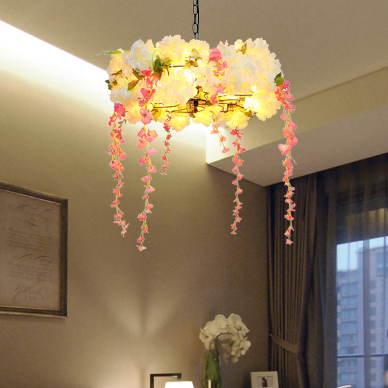 Lustre industriel à 5 ​​têtes en métal en forme de fleur à LED - Largeur de 18" / 21,5", blanc, parfait pour les restaurants