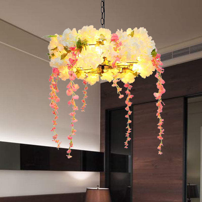 Lustre industriel à 5 ​​têtes en métal en forme de fleur à LED - Largeur de 18" / 21,5", blanc, parfait pour les restaurants
