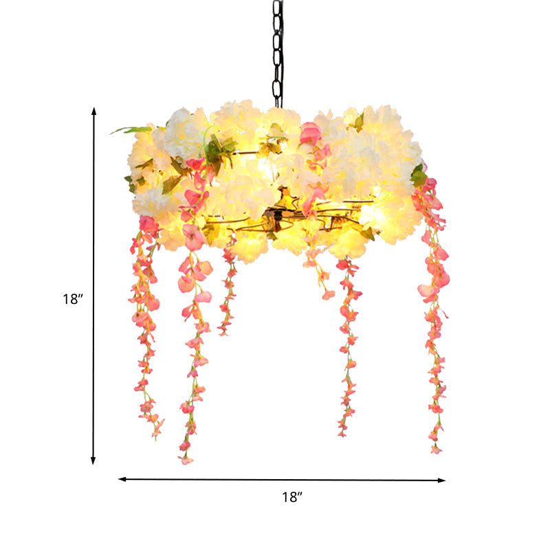 Lustre industriel à 5 ​​têtes en métal en forme de fleur à LED - Largeur de 18" / 21,5", blanc, parfait pour les restaurants