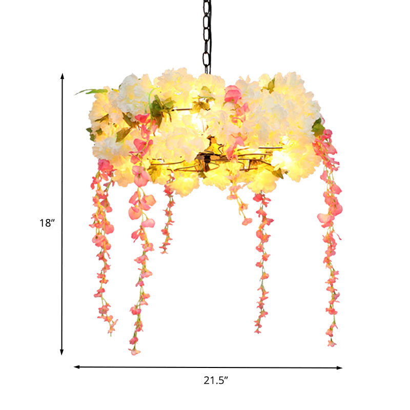 Lustre industriel à 5 ​​têtes en métal en forme de fleur à LED - Largeur de 18" / 21,5", blanc, parfait pour les restaurants
