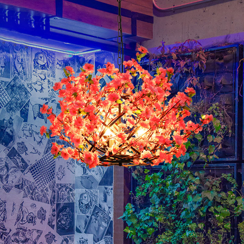Pink LED Pendant Chandelier Light - Industrial Peach Blossom Design, Ideal for Restaurants - 3 Lights