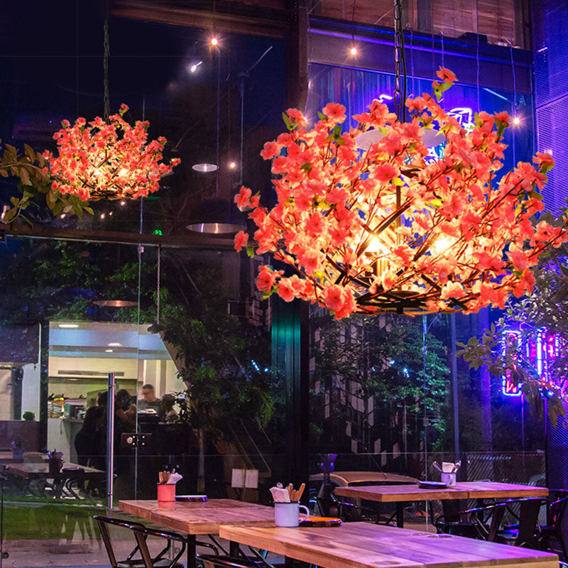 Industrial Peach Blossom Chandelier - Pink Led Pendant Lamp For Restaurants (3 Lights)