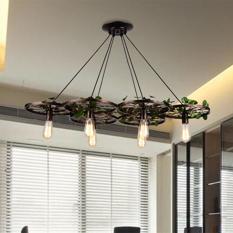 Lustre suspendu industriel en métal rouillé - Éclairage suspendu à 6 LED pour restaurants