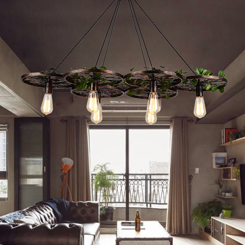 Lustre suspendu industriel en métal rouillé - Éclairage suspendu à 6 LED pour restaurants