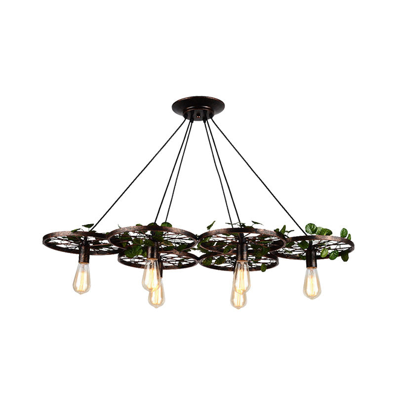Lustre suspendu industriel en métal rouillé - Éclairage suspendu à 6 LED pour restaurants