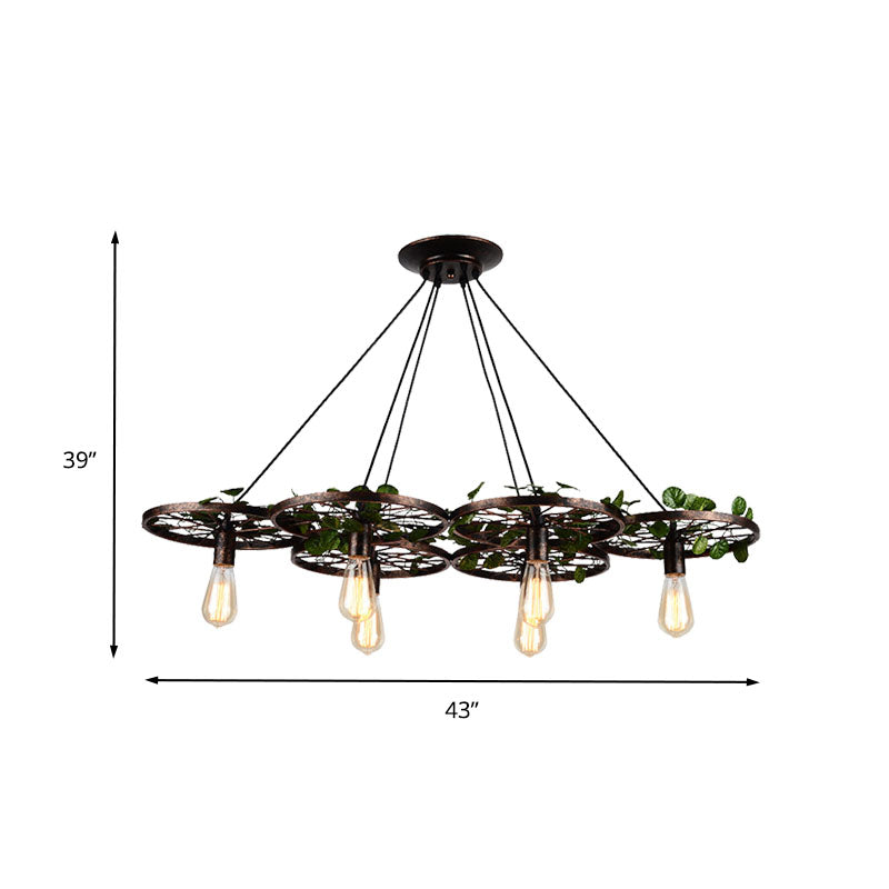 Lustre suspendu industriel en métal rouillé - Éclairage suspendu à 6 LED pour restaurants