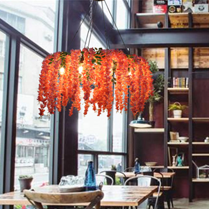 Lustre floral industriel en métal avec 6 ampoules LED roses pour l'éclairage de restaurant
