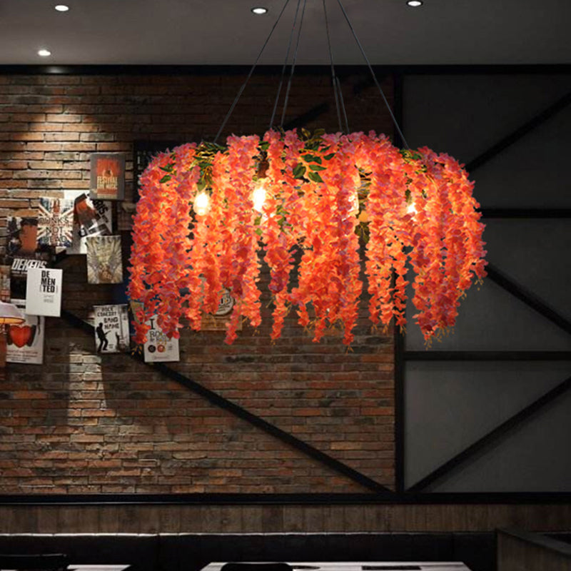 Lustre floral industriel en métal avec 6 ampoules LED roses pour l'éclairage de restaurant