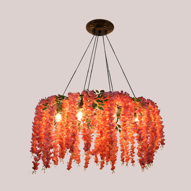 Lustre floral industriel en métal avec 6 ampoules LED roses pour l'éclairage de restaurant