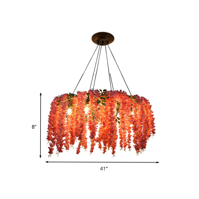 Lustre floral industriel en métal avec 6 ampoules LED roses pour l'éclairage de restaurant
