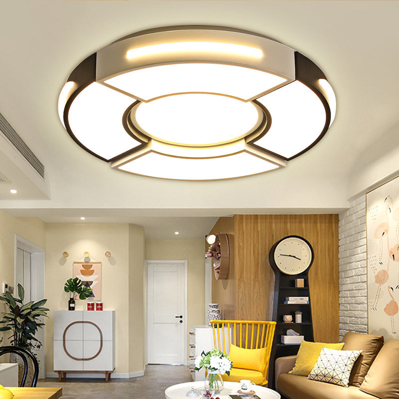 Modern Black Round Acrylic Ceiling Fixture - Unique Design, 16"/19.5"/23.5" - Warm/White Lighting