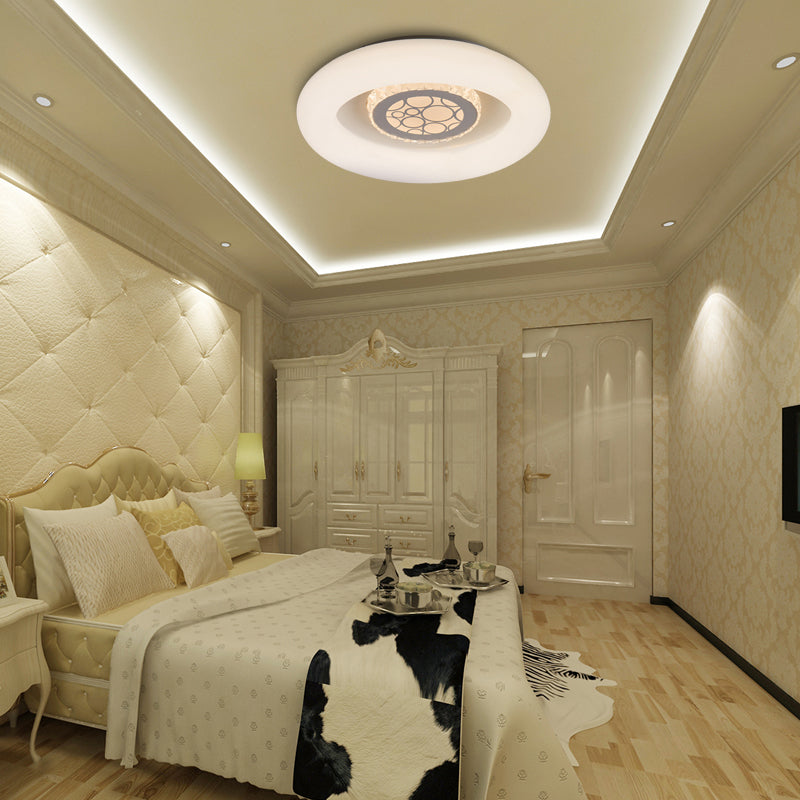 Modern White Circle Flush Mount Light - Unique Acrylic Ceiling Fixture for Bedroom