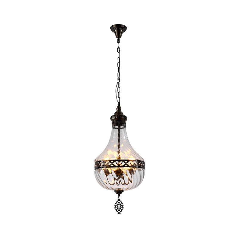 Turkish Glass Teardrop/Globe Ceiling Lamp - Clear Prismatic 1 Head Suspension Pendant Light 18/19.5