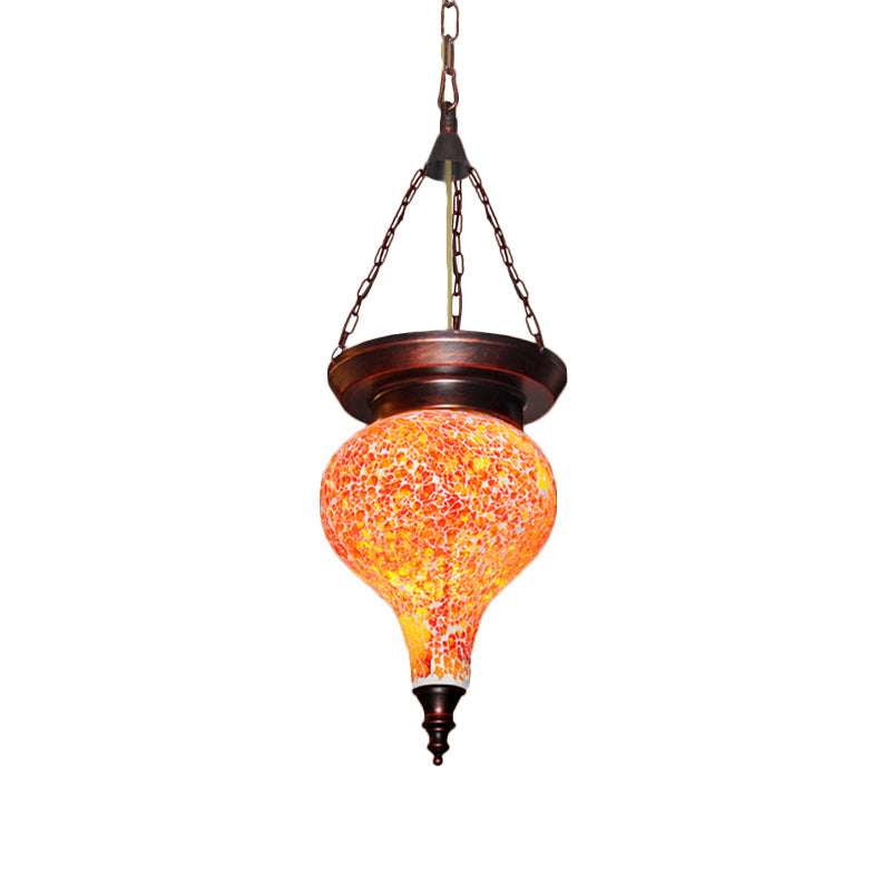 Multicolored Stained Glass Pendant Light With Traditional Urn Design In Orange Red
