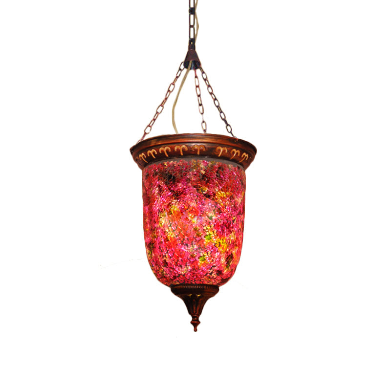Vintage Cut Glass Red Hanging Light Urn Pendant - Perfect For Hallway
