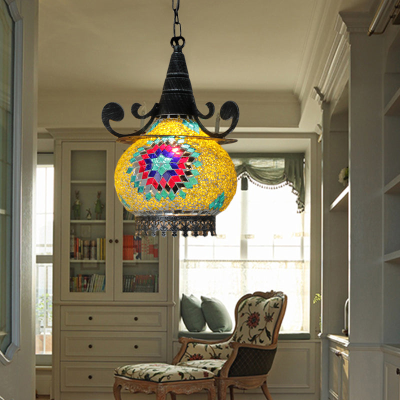 Handcrafted Bohemia Stained Glass Pendant Ceiling Light - Beige/Yellow/Green