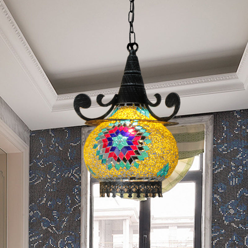 Handcrafted Bohemia Stained Glass Pendant Ceiling Light - Beige/Yellow/Green