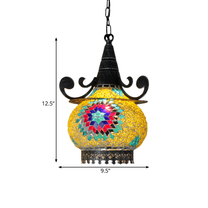 Handcrafted Bohemia Stained Glass Pendant Ceiling Light - Beige/Yellow/Green