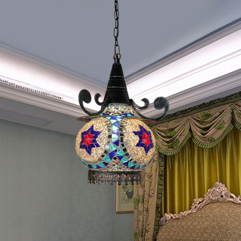 Handcrafted Bohemia Stained Glass Pendant Ceiling Light - Beige/Yellow/Green