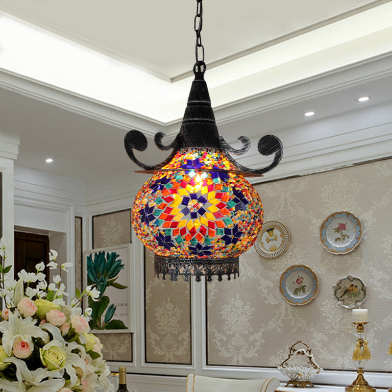 Handcrafted Bohemia Stained Glass Pendant Ceiling Light - Beige/Yellow/Green