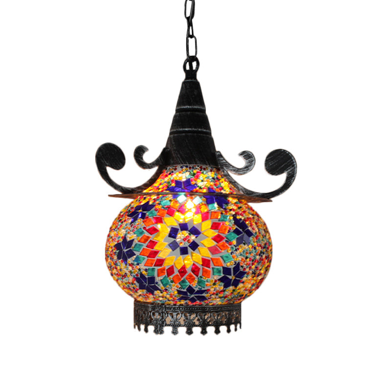 Handcrafted Bohemia Stained Glass Pendant Ceiling Light - Beige/Yellow/Green