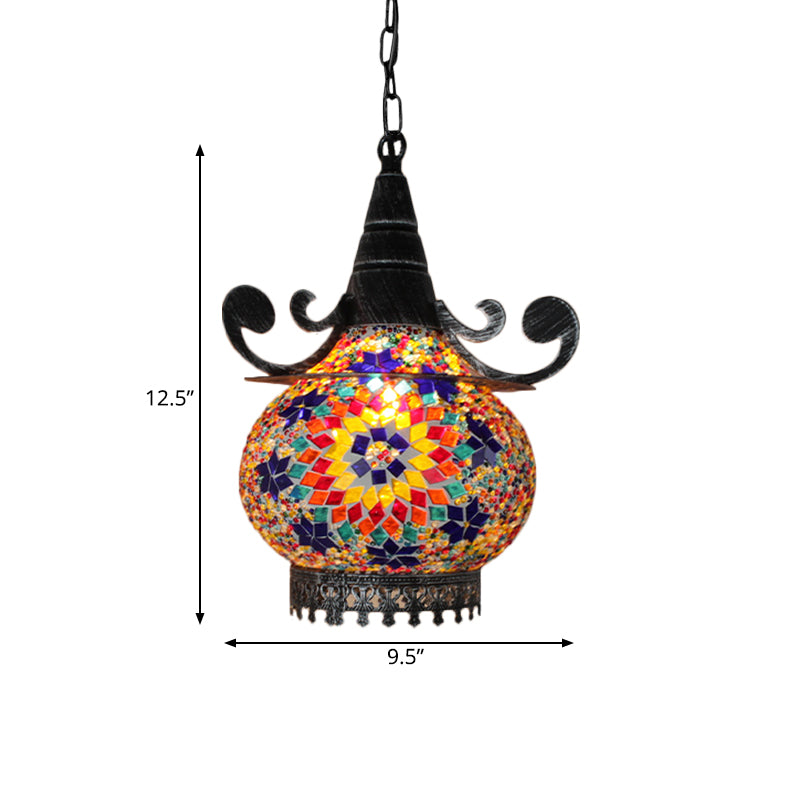 Handcrafted Bohemia Stained Glass Pendant Ceiling Light - Beige/Yellow/Green