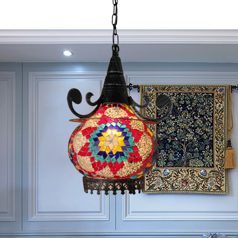 Handcrafted Bohemia Stained Glass Pendant Ceiling Light - Beige/Yellow/Green